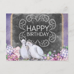 Happy Birthday Doves Floral Illustration Postkarte