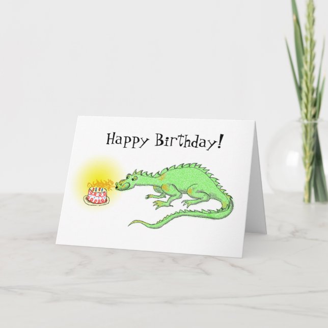 Happy Birthday Dragon & cake Card Karte (Vorderseite)