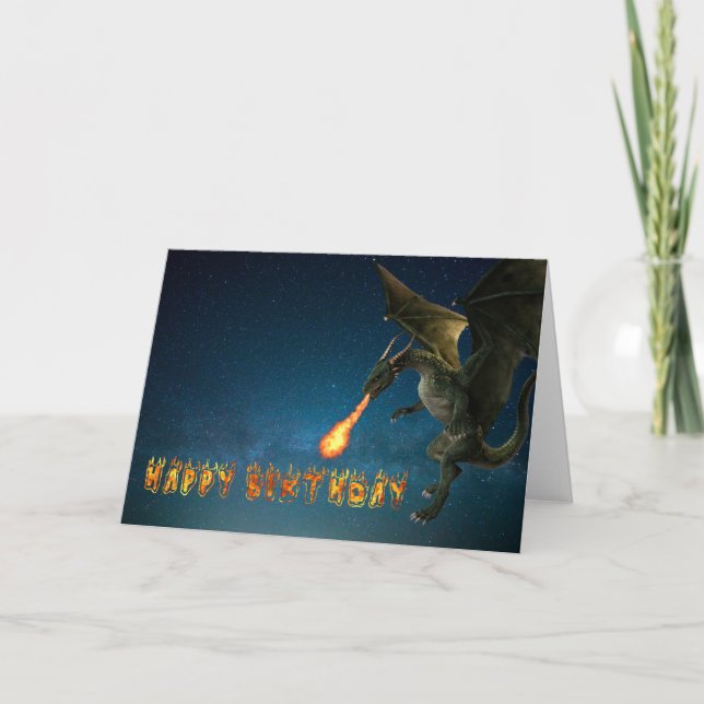 Happy Birthday Dragon Feuer Flamme Karte (Vorderseite)