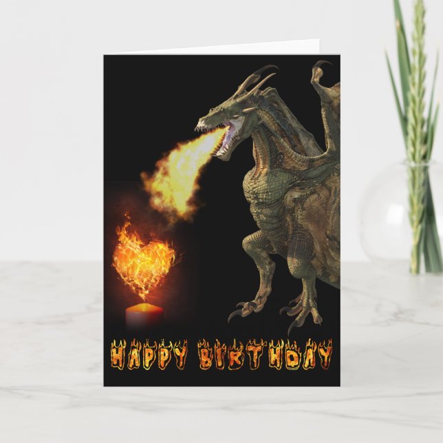 Happy Birthday Dragon Lover Feuer Herzkarte Karte (Vorderseite)