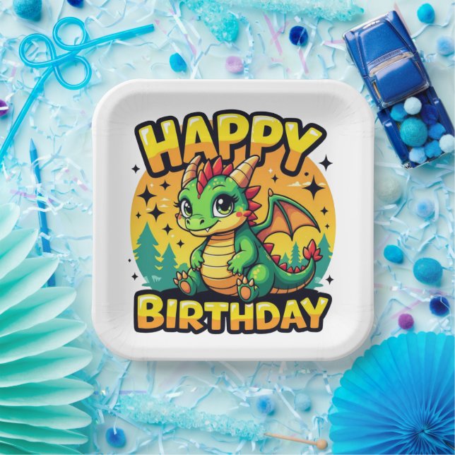 Happy Birthday Dragon Pappteller (Party)