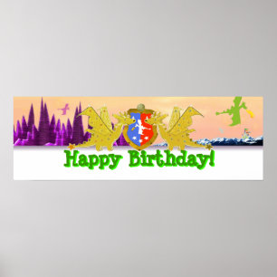 Happy Birthday Dragon Party Banner Poster