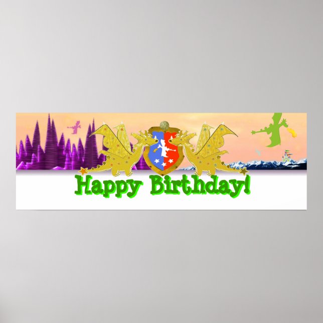Happy Birthday Dragon Party Banner Poster (Vorne)