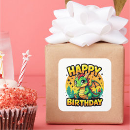 Happy Birthday Dragon Quadratischer Aufkleber