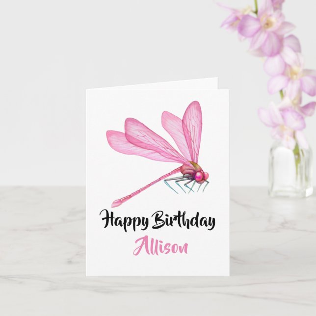 Happy Birthday Dragonfly Watercolor Card Karte (Orchidee)