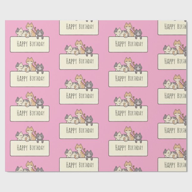 Happy Birthday drei Niedlichen Katzen Umschlag Pap Geschenkpapier (Flach)