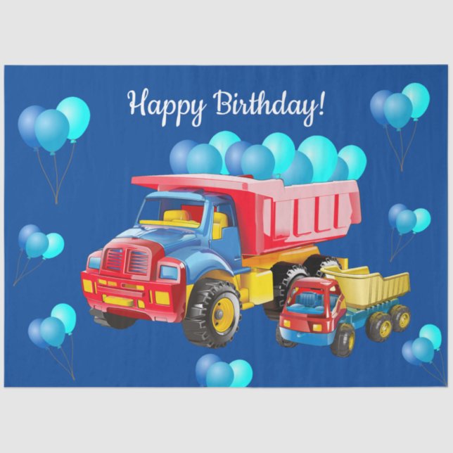 Happy Birthday Dump Trucks und Balloons Seidenpapier (Vorderseite)
