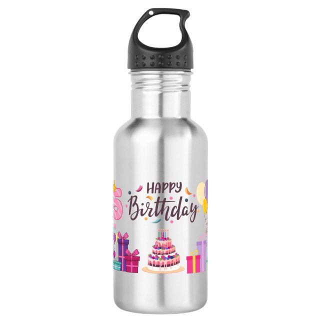 Happy Birthday Editable Design  Edelstahlflasche (Vorderseite)