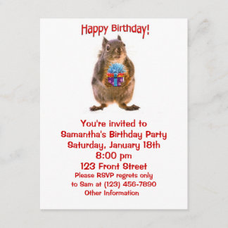 Happy Birthday Eichhörnchen mit Gegenwart Einladung