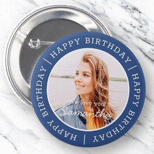 Happy Birthday Einfach Preppy Modern Custom Foto Button