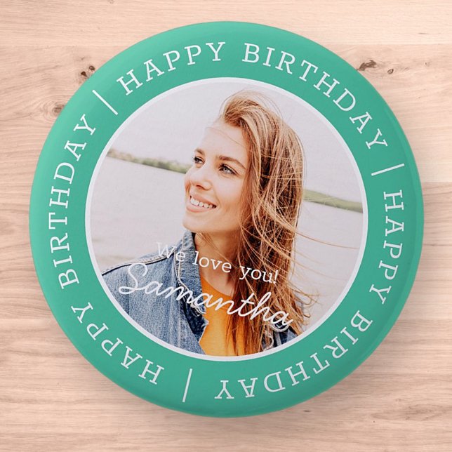 Happy Birthday Einfach Preppy Modern Custom Foto Button (Von Creator hochgeladen)