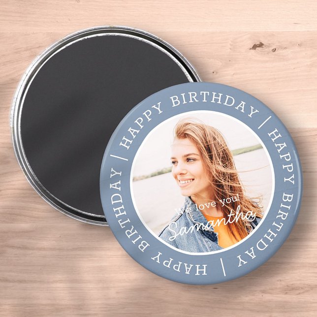 Happy Birthday Einfach Preppy Modern Custom Foto Magnet (Von Creator hochgeladen)