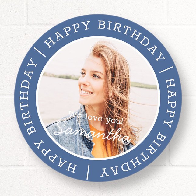 Happy Birthday Einfach Preppy Modern Custom Foto Runder Aufkleber (Von Creator hochgeladen)