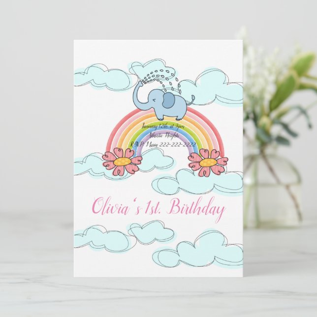 Happy Birthday Einladung Baby Blue Elephant (Stehend Vorderseite)
