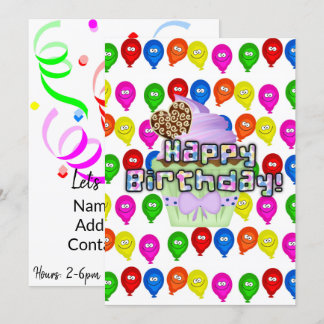 Happy Birthday Einladung Balloons Cupcakes