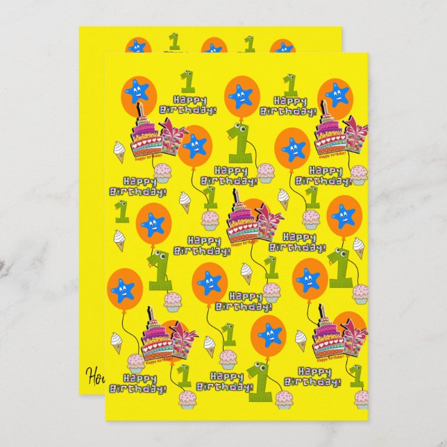 Happy Birthday Einladung Erster Geburtstag #1 (Vorne/Hinten)