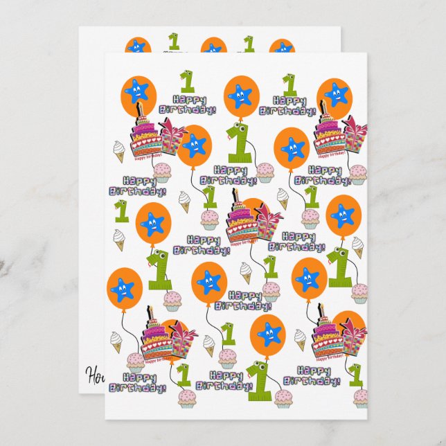 Happy Birthday Einladung Erster Geburtstag #1 (Vorne/Hinten)