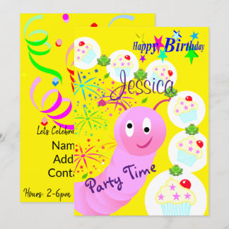 Happy Birthday Einladung Pink Worm Cupcakes
