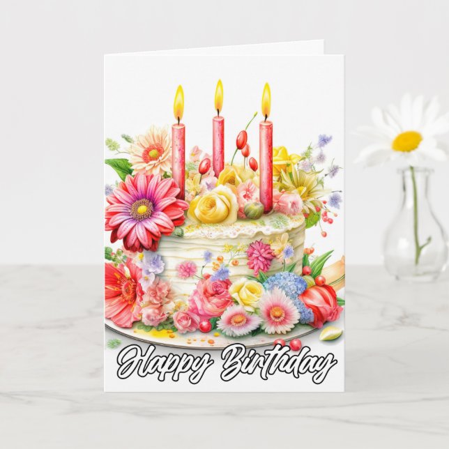 Happy Birthday | Elegant Birthday Cake Karte (Kleine Pflanze)