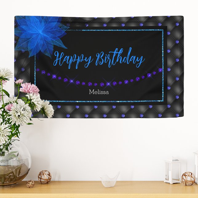 Happy Birthday Elegant Blue und Black Banner (Von Creator hochgeladen)