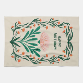 Happy Birthday Elegante Blumenrahmen Geschirrtuch