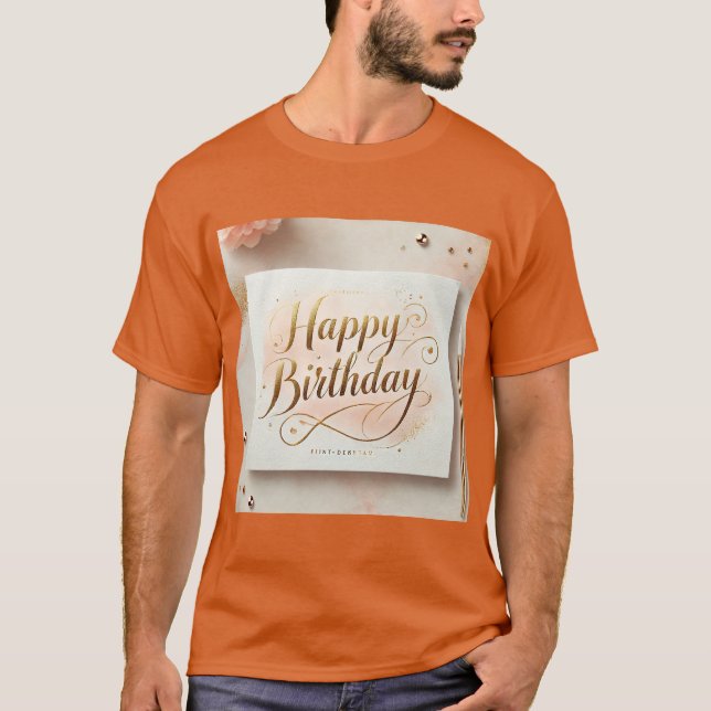 Happy Birthday Elegante Gold Design T-Shirt (Vorderseite)