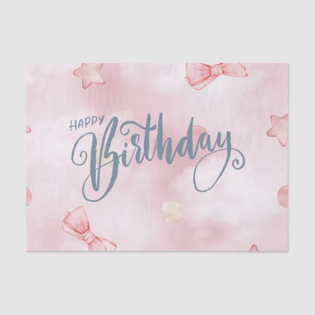 Happy Birthday Elegante Pink Pastel Niedlich Seidenpapier (Vorderseite)