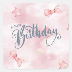 Happy Birthday Elegante Rosa Pastel Quadratischer Aufkleber