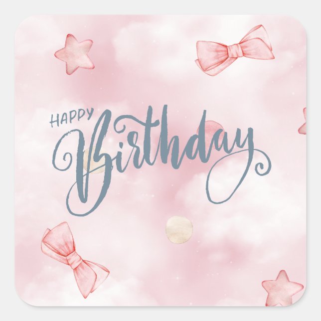 Happy Birthday Elegante Rosa Pastel Quadratischer Aufkleber (Vorderseite)