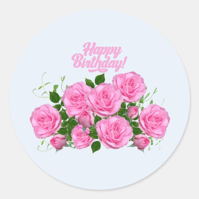 Happy Birthday Elegante Rosa Roses Runder Aufkleber (Vorderseite)