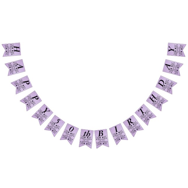 Happy Birthday Elegante Schwarze Blume Lila Wimpelkette (Alle)