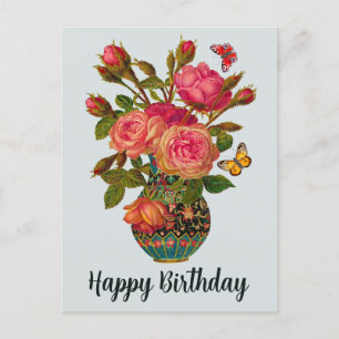 Happy Birthday Elegante Viktorianische Rose in der Postkarte