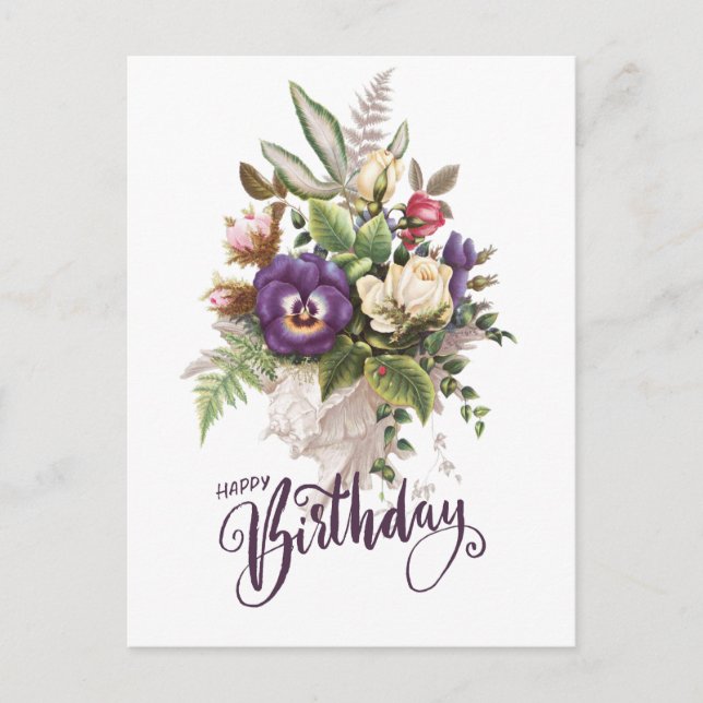 Happy Birthday Elegante Vintag Floral Bouquet Postkarte (Vorderseite)