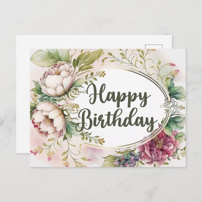 Happy Birthday Elegante Vintag Garden Blume Postkarte (Vorne/Hinten)