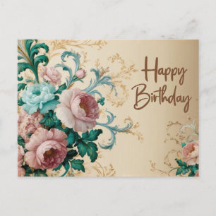 Happy Birthday Elegante Vintage Rose Postkarte