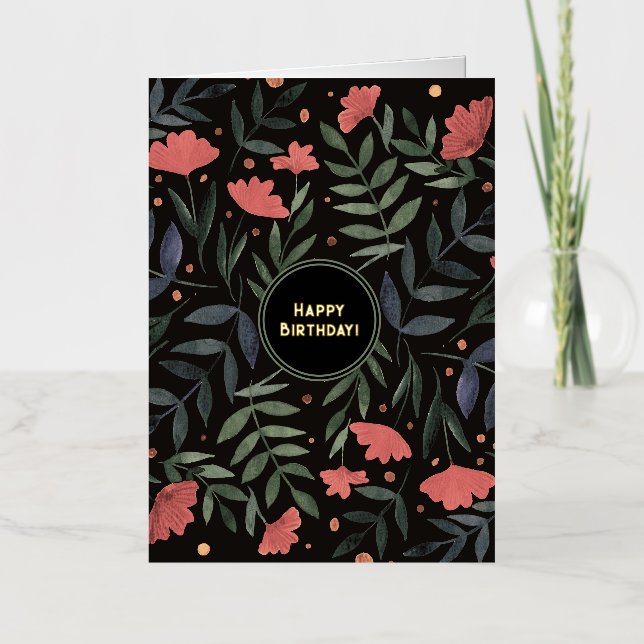 Happy Birthday eleganter Retro-Zaubergarten (Vorderseite)