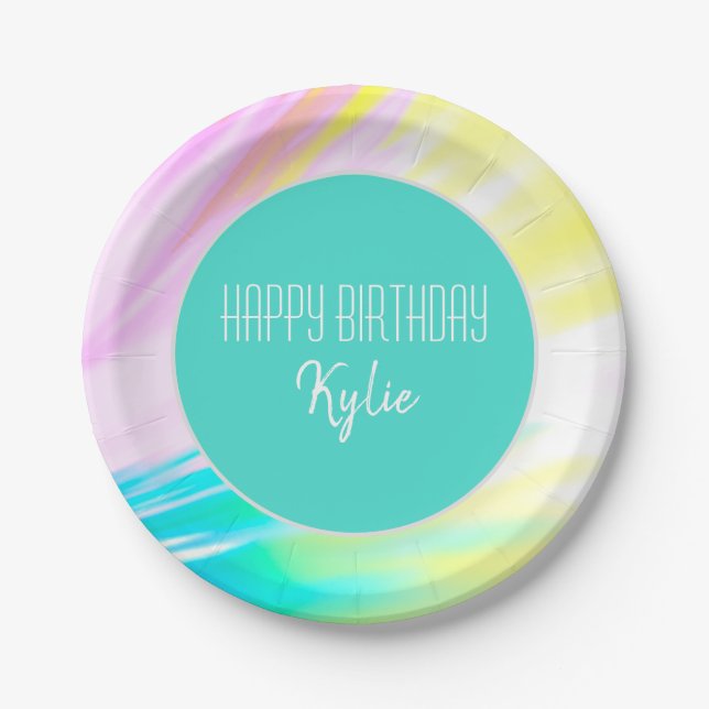 "Happy Birthday" Elegantes Farbpapier Pappteller (Vorderseite)