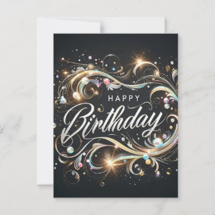 "Happy Birthday": Elegantes Schwarzes Design Postk Postkarte