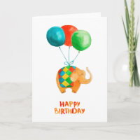 Happy Birthday Elephant & Balloons Blank Inside