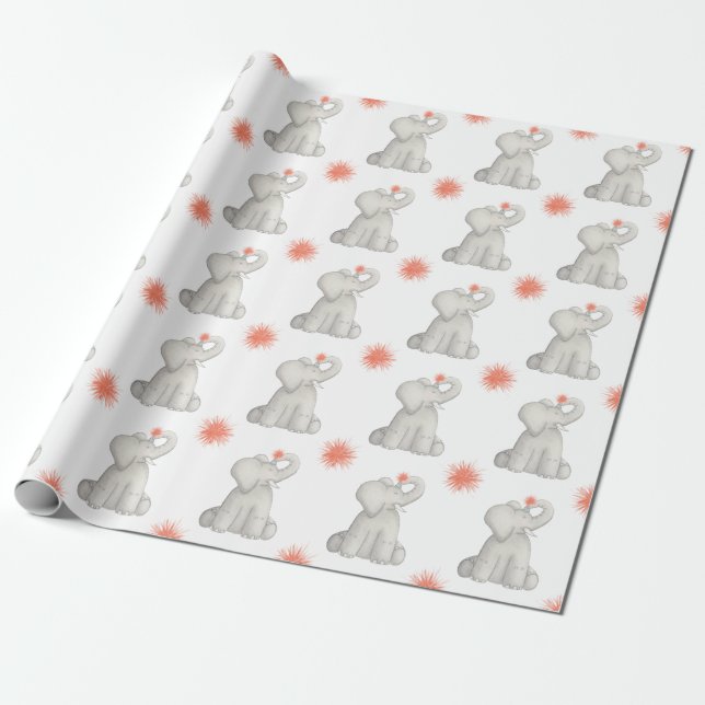 Happy Birthday Elephant Pom Pom Wrapping Paper Geschenkpapier (Ungerollt)