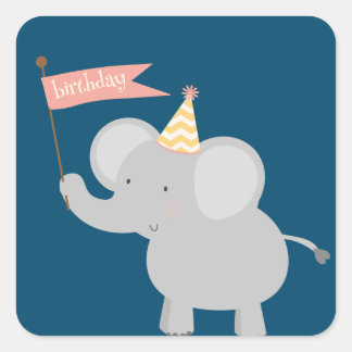 Happy Birthday Elephant Quadratischer Aufkleber