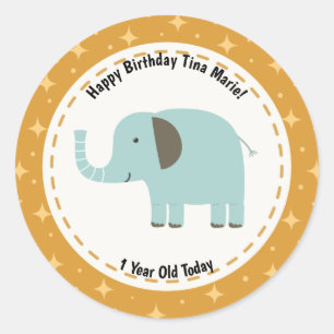 Happy Birthday Elephant Zoo Tiere Runder Aufkleber