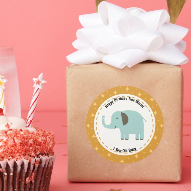 Happy Birthday Elephant Zoo Tiere Runder Aufkleber (Party)