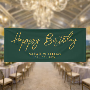 Happy Birthday Emerald Green Gold Modern Script Banner