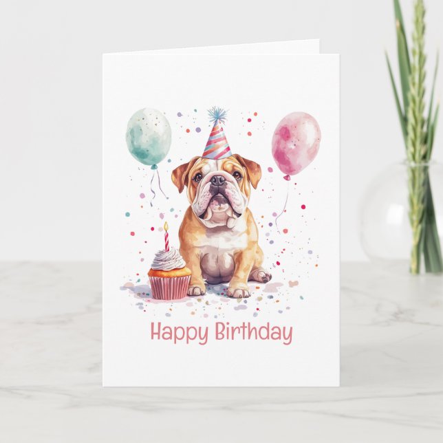 Happy Birthday English Bulldog Karte (Vorderseite)