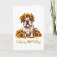 Happy Birthday English Bulldog Sunflower Crown