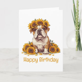 Happy Birthday English Bulldog Sunflower Crown Karte