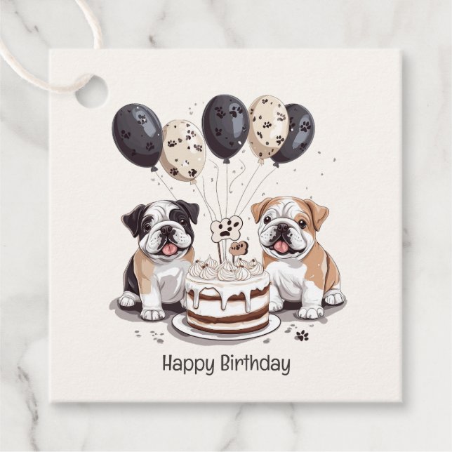 Happy Birthday English Bulldogs Geschenkanhänger (Vorderseite)