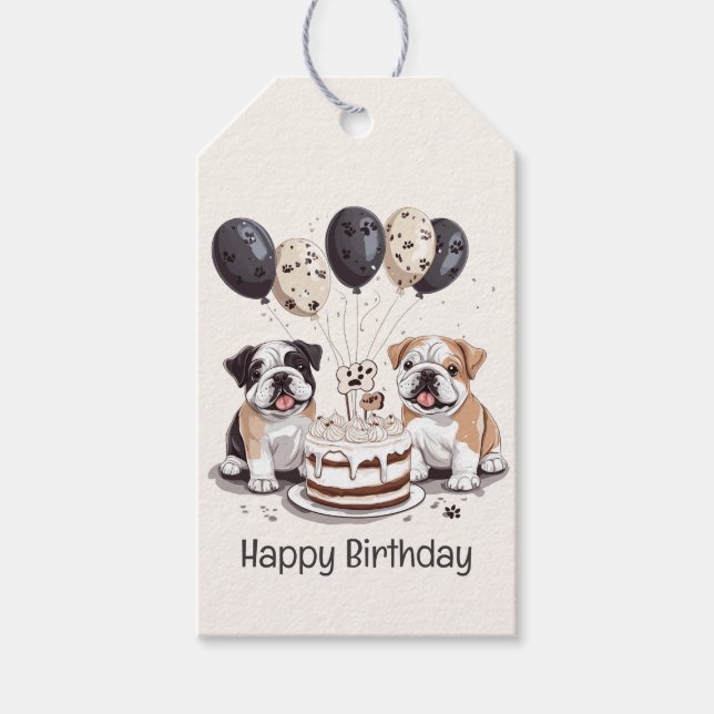 Happy Birthday English Bulldogs Geschenkanhänger (Vorderseite)