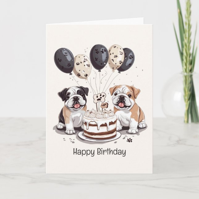 Happy Birthday English Bulldogs Karte (Vorderseite)